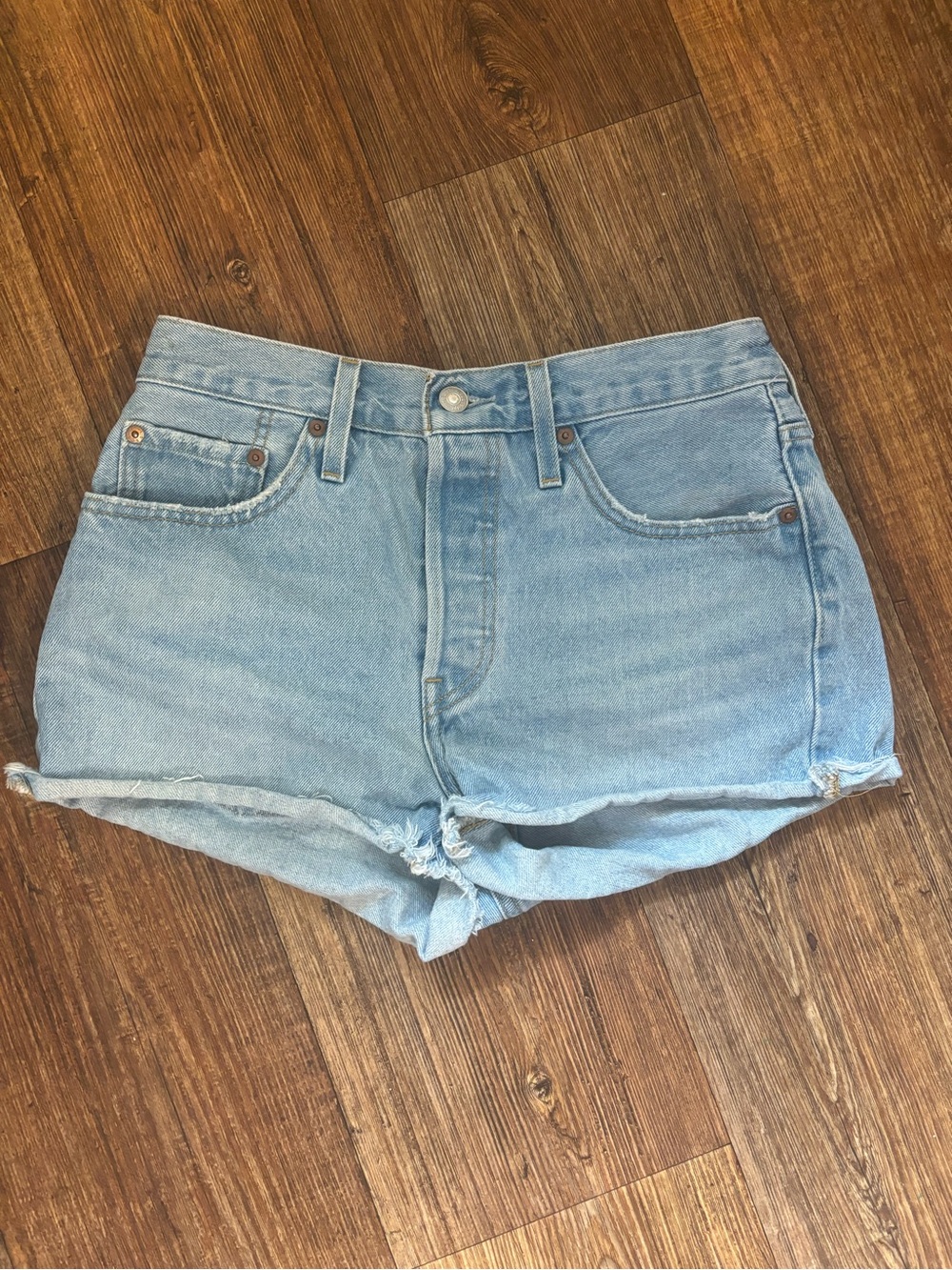 Levi's Light Blue Denim High-Rise Rolled Hem Shorts